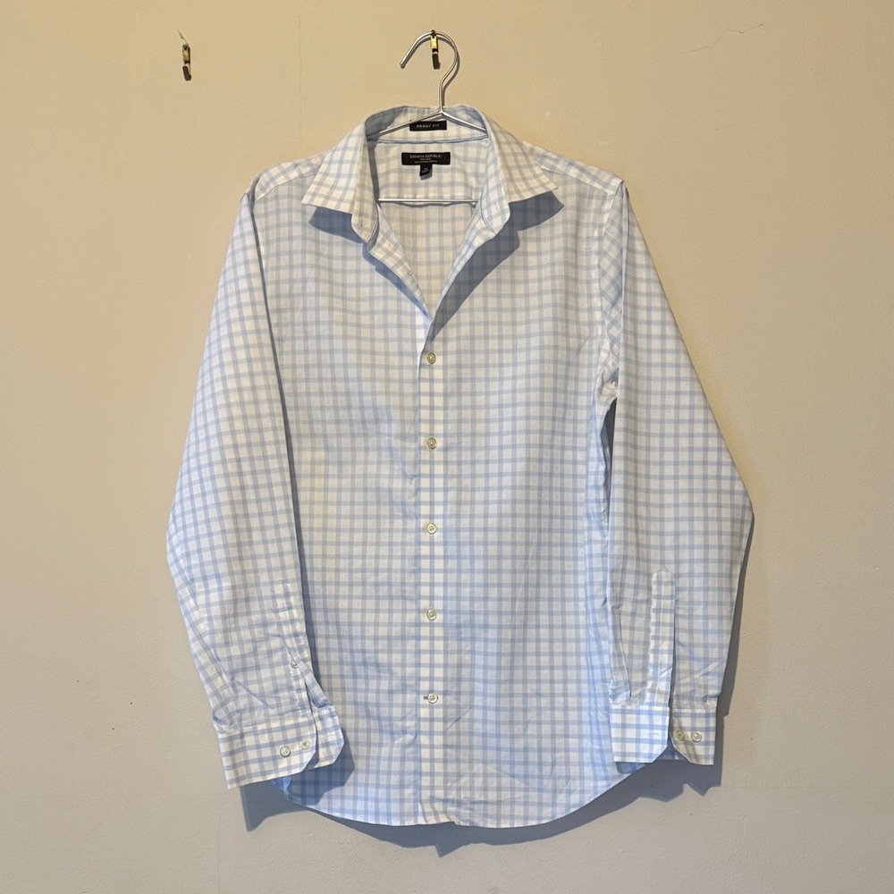 Banana Republic Men's Light Blue and White Plaid Dress Shirt New W/O Tags